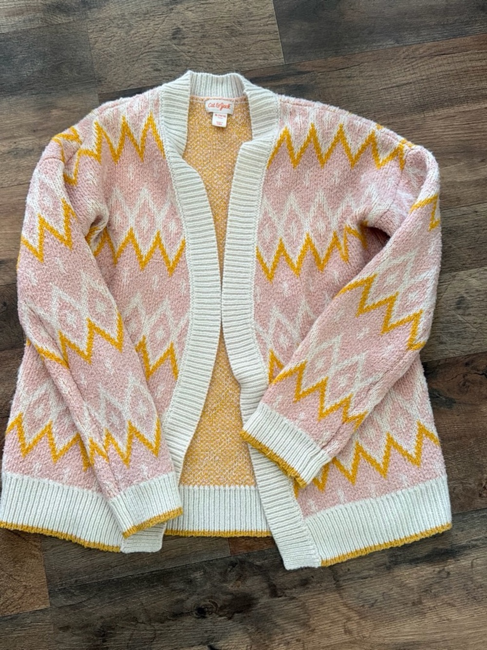 Cat & Jack Pink and Yellow Zigzag Open-Front Cardigan